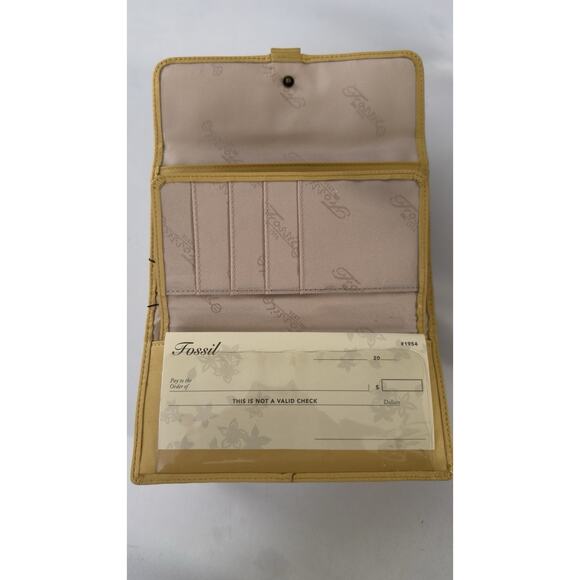 New Old Stock Vintage Fossil Yellow Bi Fold Checkbook Leather Yellow ID Wallet - Picture 4 of 9